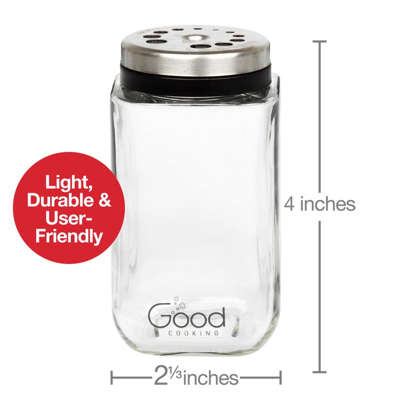 Good Cooking Adjustable Glass Spice Jars (Set of 6) with 6 Pouring Sizes- Stainless Steel Lid/Cap- Square Seasoning Bottle Containers for Minimalist Kitchen Pantry Storage Organization- Fill Shaker w Salt Pepper - Image 3